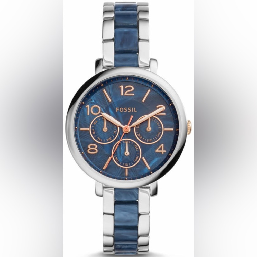 Women's Fossil Jacqueline Multifunction Steel & Blue Bracelet Watch ES4011